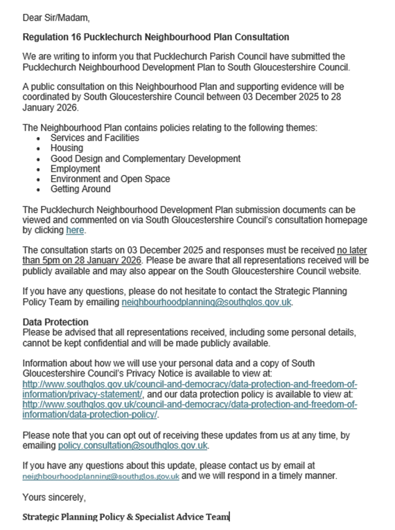 Letter from South Gloucestershire Council