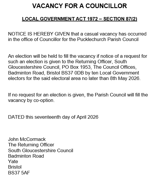 Casual vacancy notice