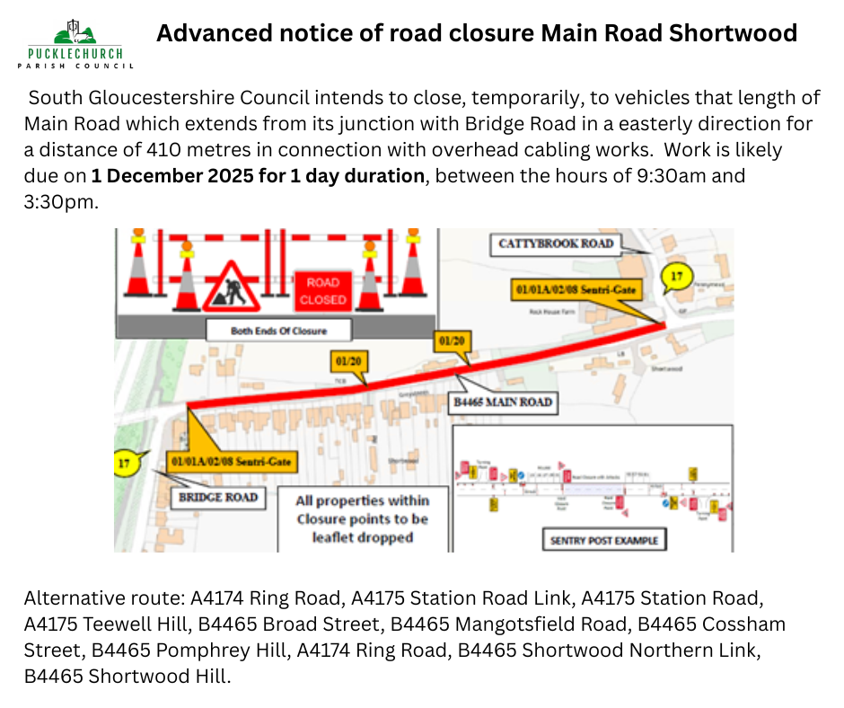 Road closure 1st December